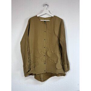 Babette Womens Gold Crinkle Pleated Button-Up Long Sleeve Tunic Top Blouse Large